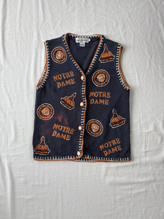 Vintage Notre Dame Sweater Vest Womens Small DISTRESSED