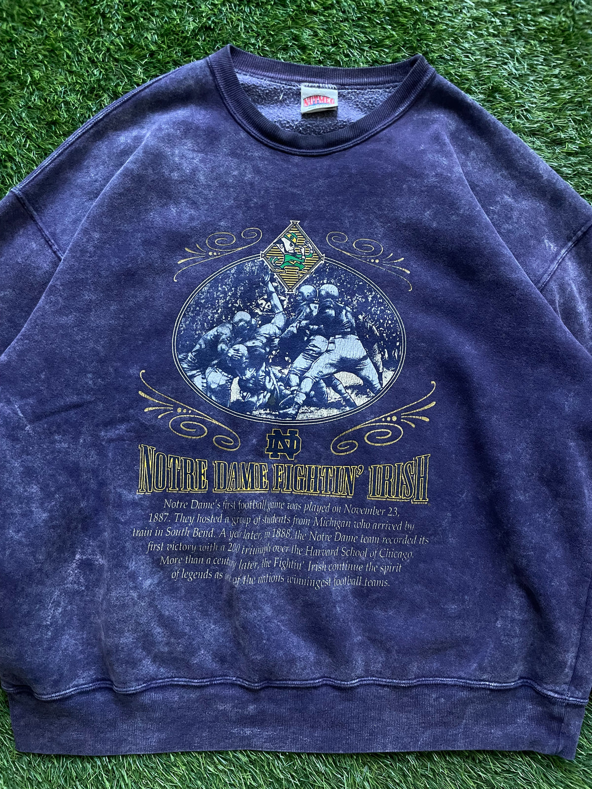 Vintage Notre Dame Acid Washed Crewneck Sweatshirt XLarge