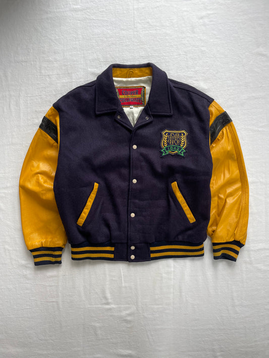 Vintage Notre Dame Leather and Wool Varsity Jacket Large