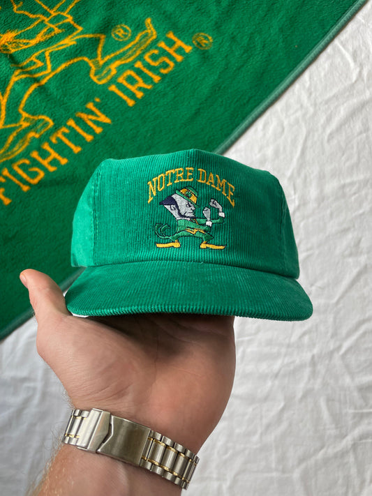 Vintage Notre Dame Green Corduroy SnapBack Hat