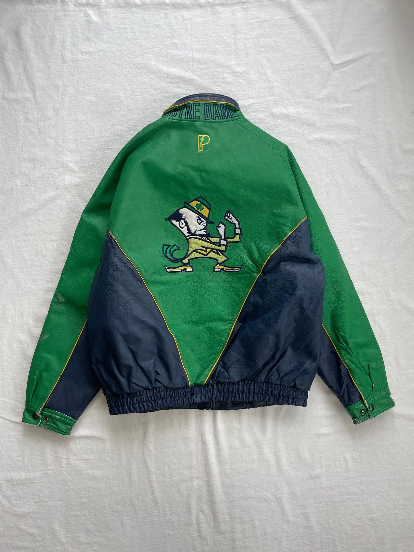 Vintage Notre Dame Green Leather Jacket XLarge