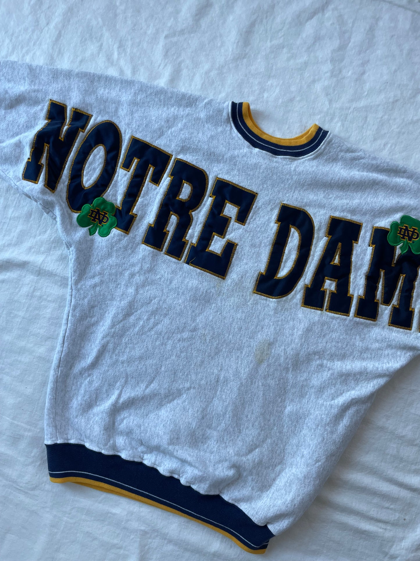 Vintage Notre Dame Spell Out Clover Crewneck XLarge