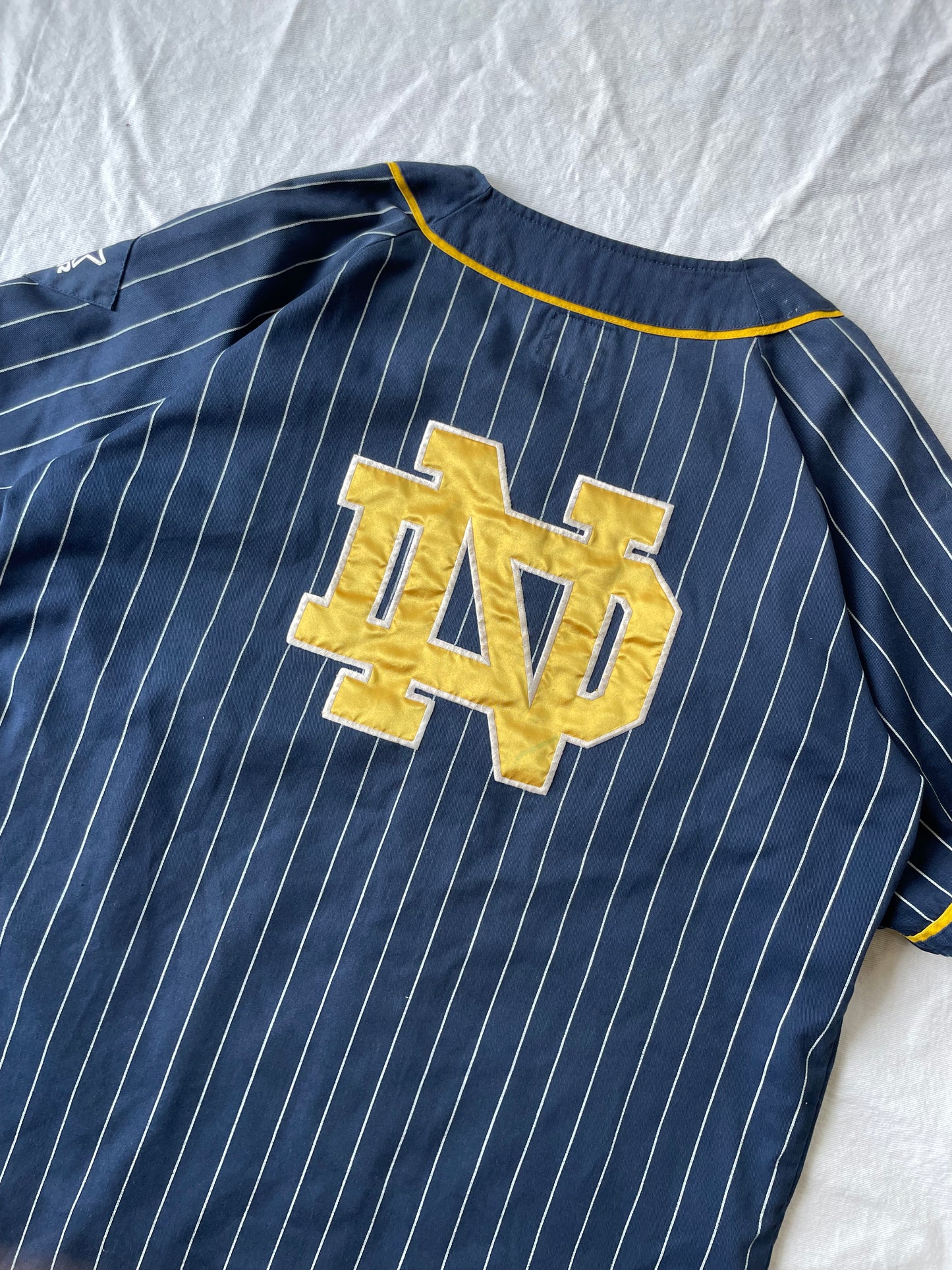 Vintage Notre Dame Pinstriped Baseball Jersey XLarge
