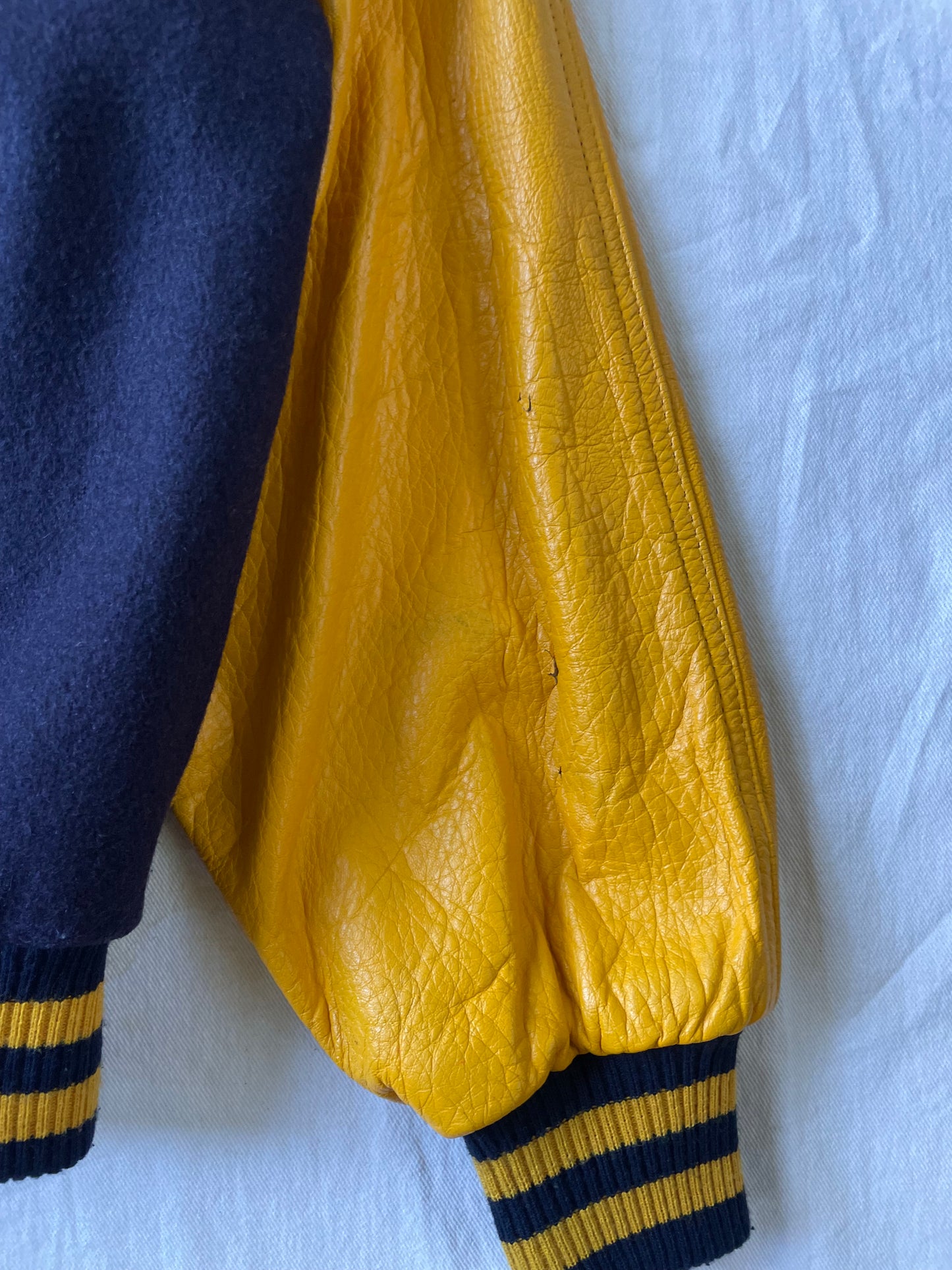 Vintage Notre Dame Leather and Wool Bomber Jacket Large