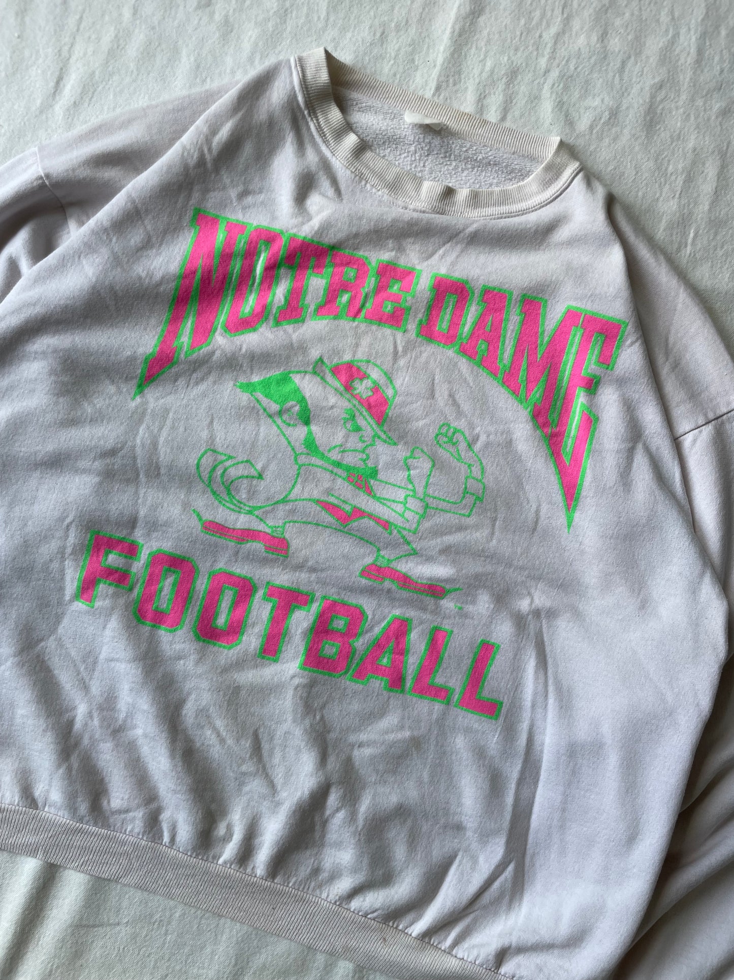 Vintage Notre Dame Football Pink/Green Crewneck XLarge