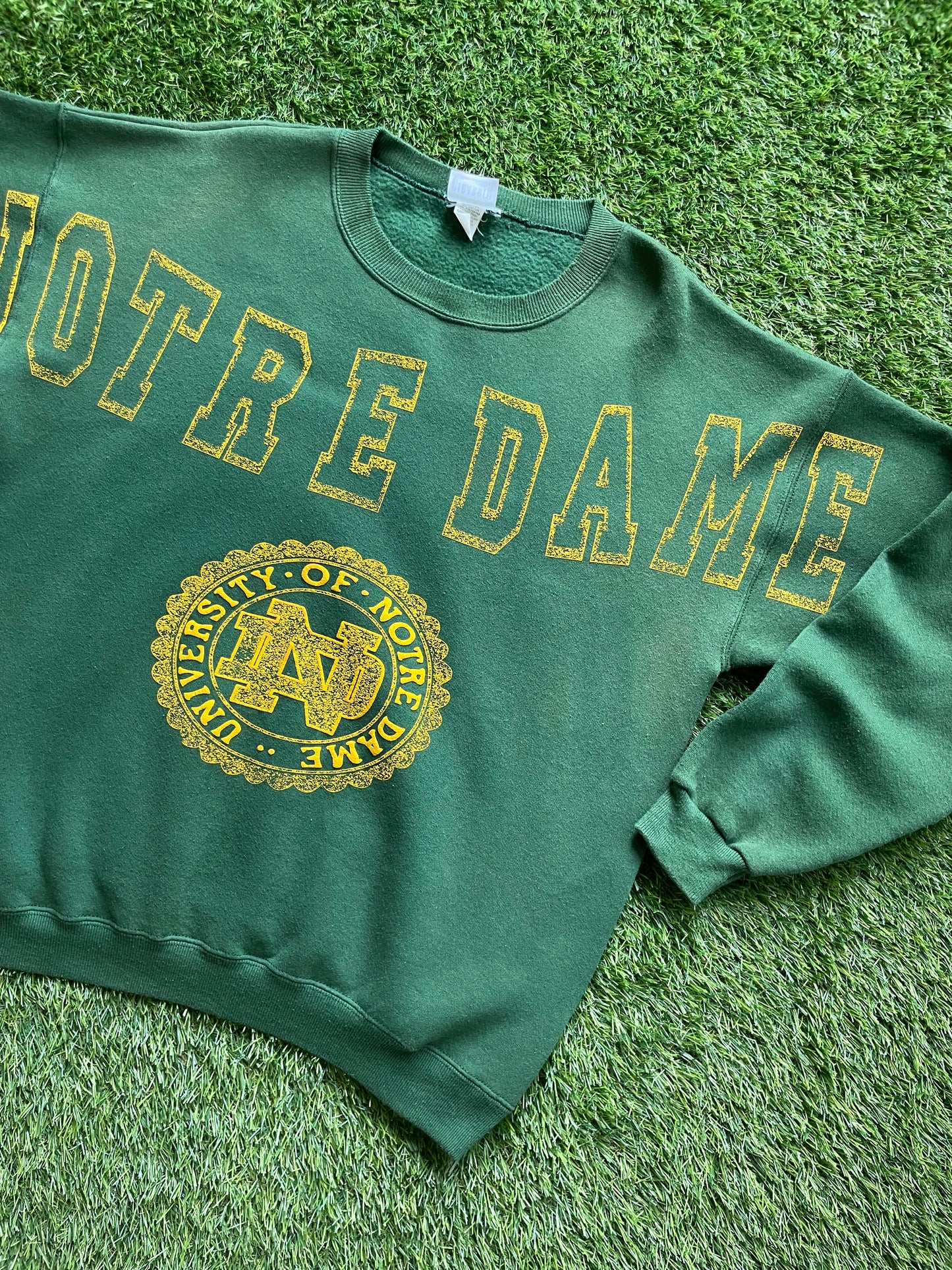 Vintage Notre Dame Green Spell Out Crewneck Sweatshirt XLarge