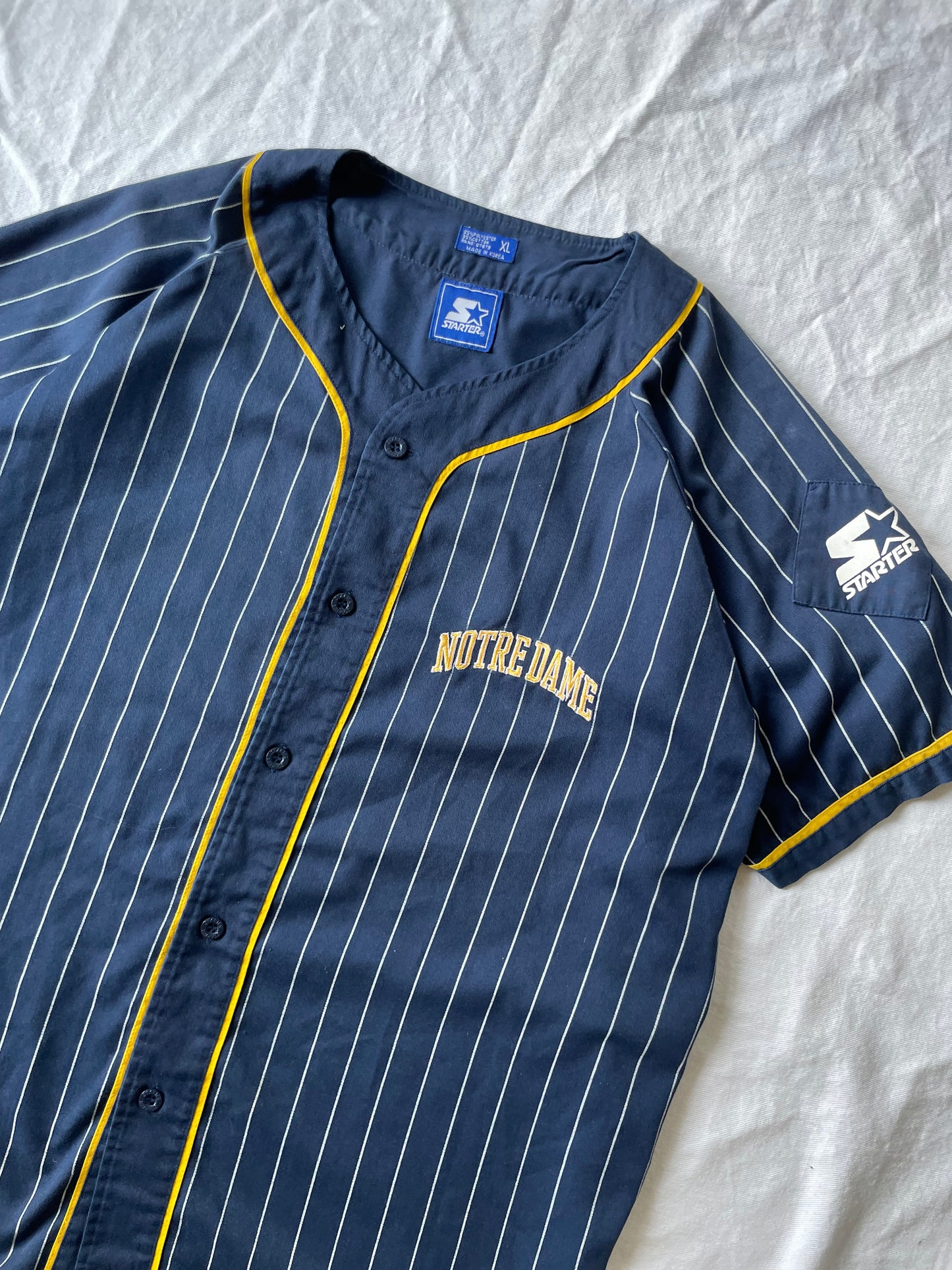 Vintage Notre Dame Pinstriped Baseball Jersey XLarge