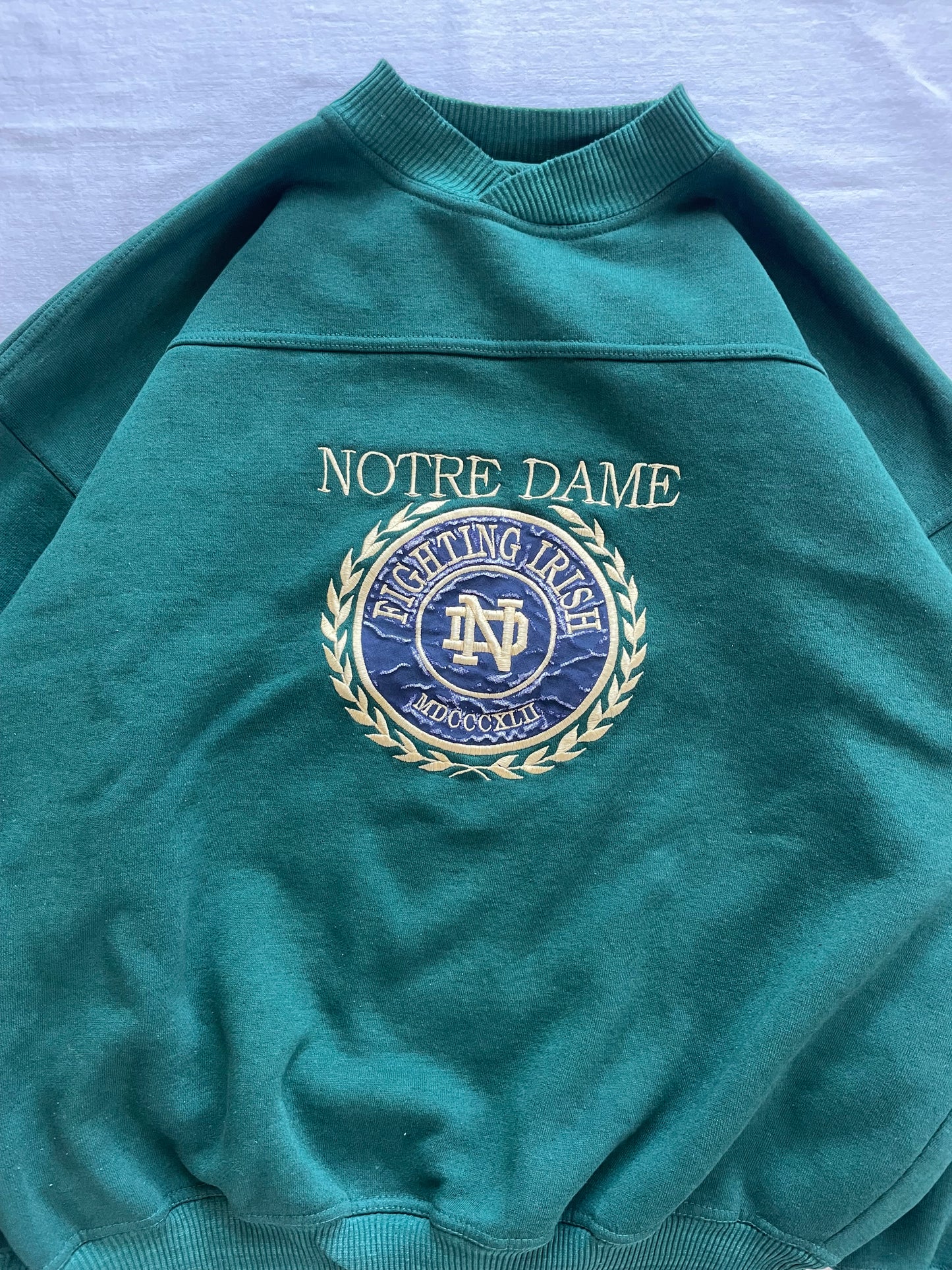Vintage Notre Dame Green Crewneck Large