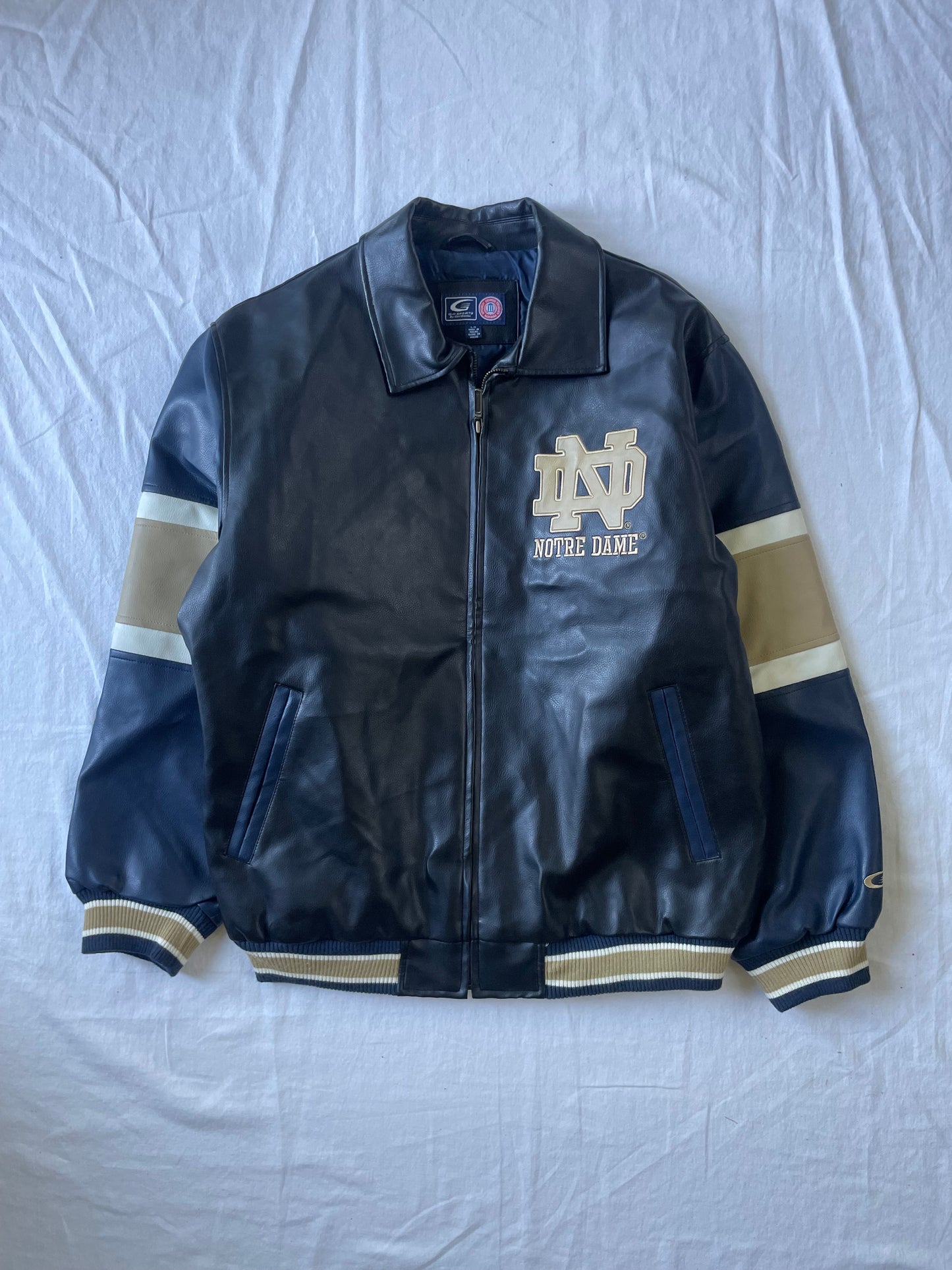 Vintage Notre Dame Leather Bomber Jacket Large