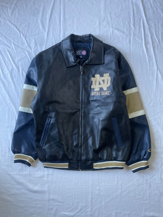 Vintage Notre Dame Leather Bomber Jacket Large