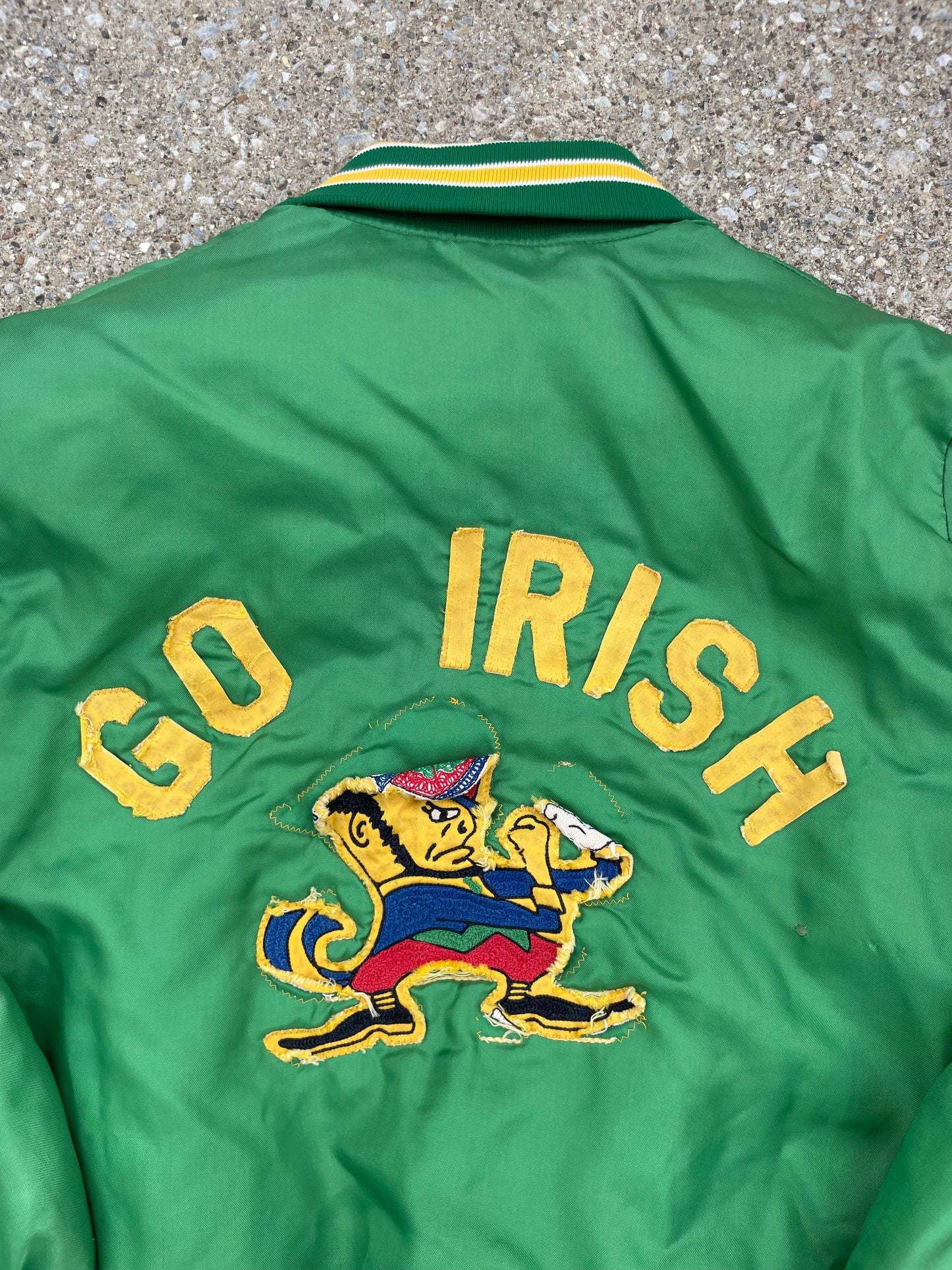 Vintage Notre Dame Go Irish Green Satin Distressed Jacket Medium