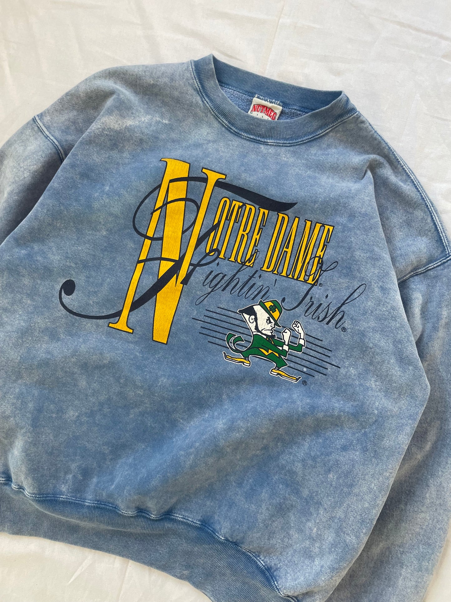 Vintage Notre Dame Acid Washed Blue Crewneck Large