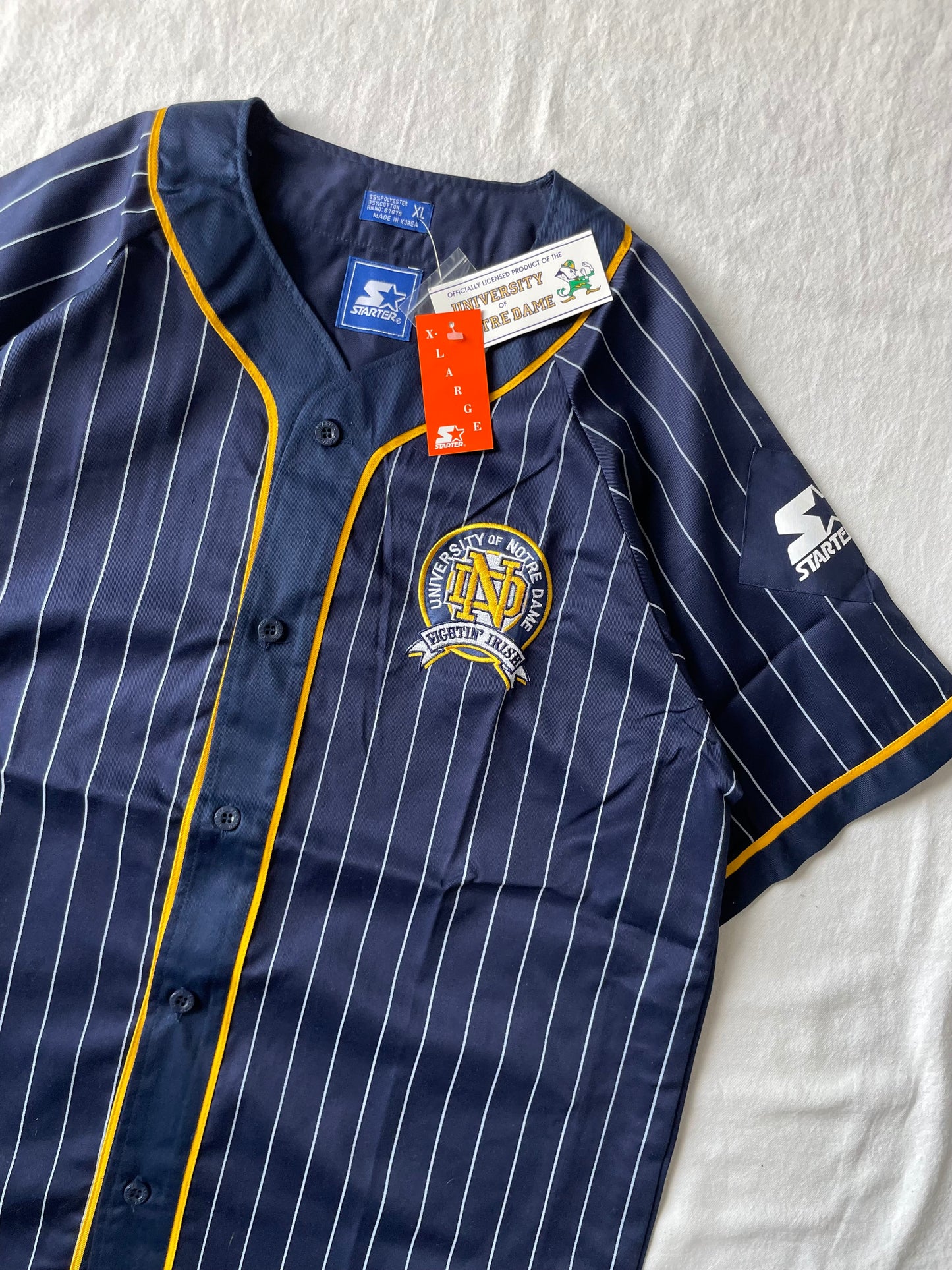 Vintage Brand New Notre Dame Pinstripe Baseball Jersey XLarge