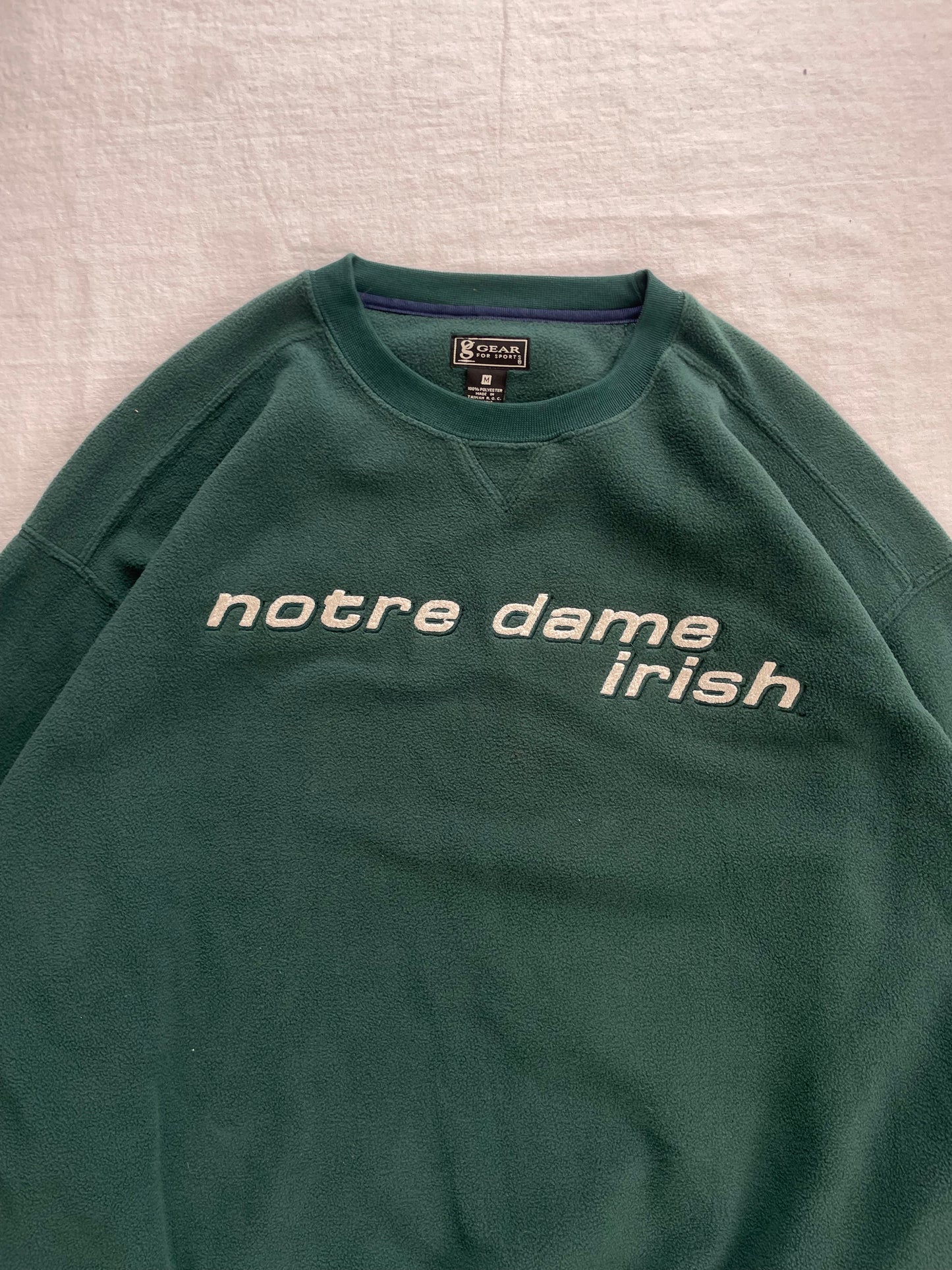 Vintage Notre Dame Green Fleece Crewneck Medium