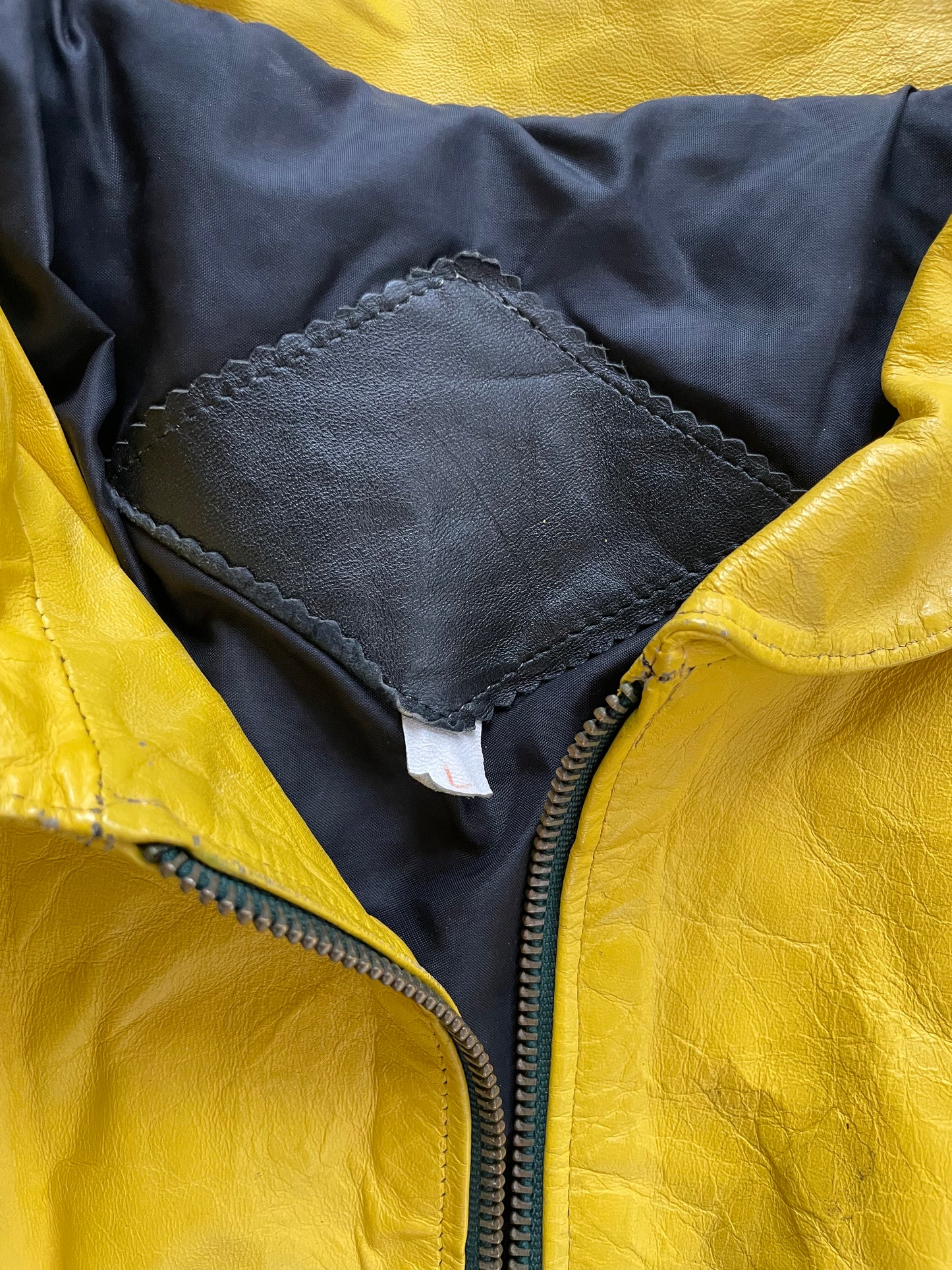 Vintage Notre Dame Green and Yellow Leather Jacket Large