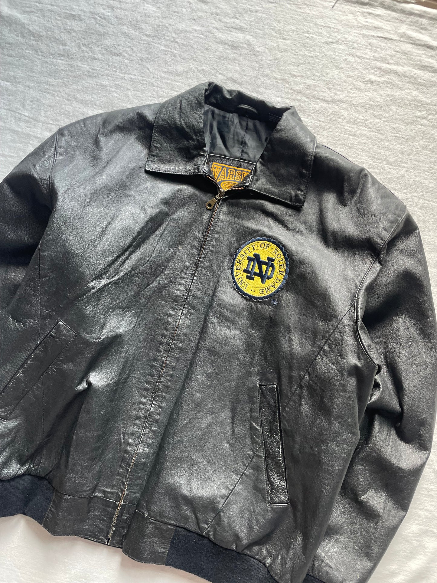 Vintage Notre Dame Black Leather Jacket XLarge