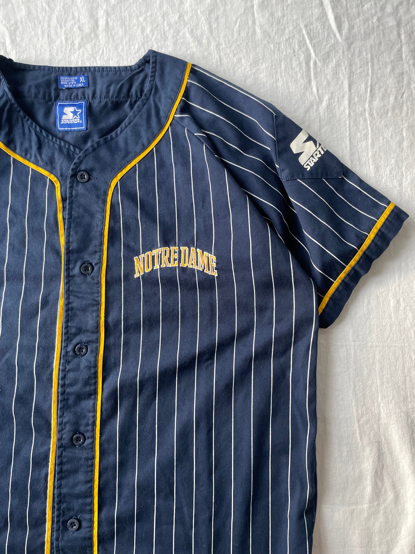 Vintage Notre Dame Starter Pinstriped Baseball Jersey XLarge