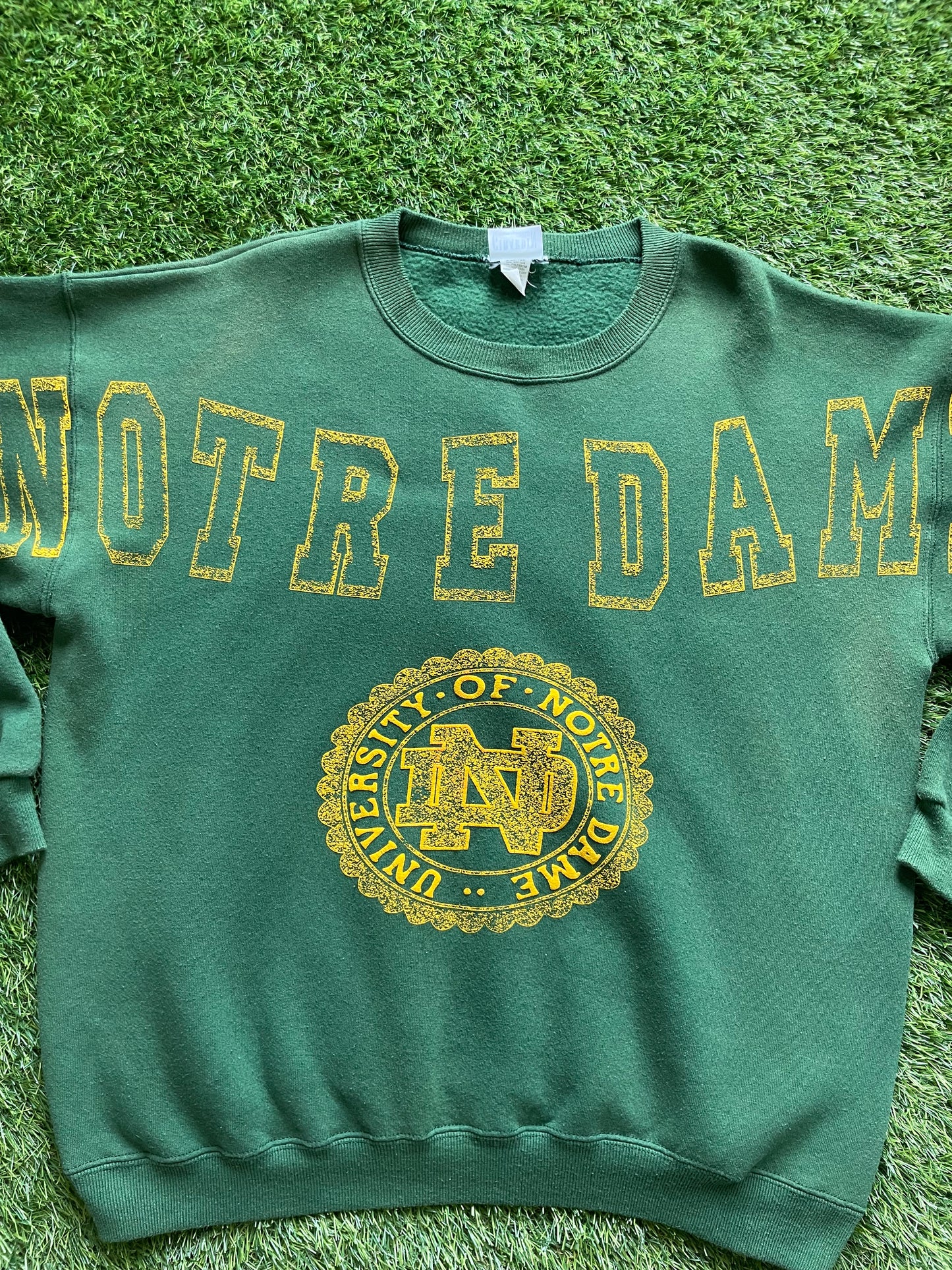 Vintage Notre Dame Green Spell Out Crewneck Sweatshirt XLarge