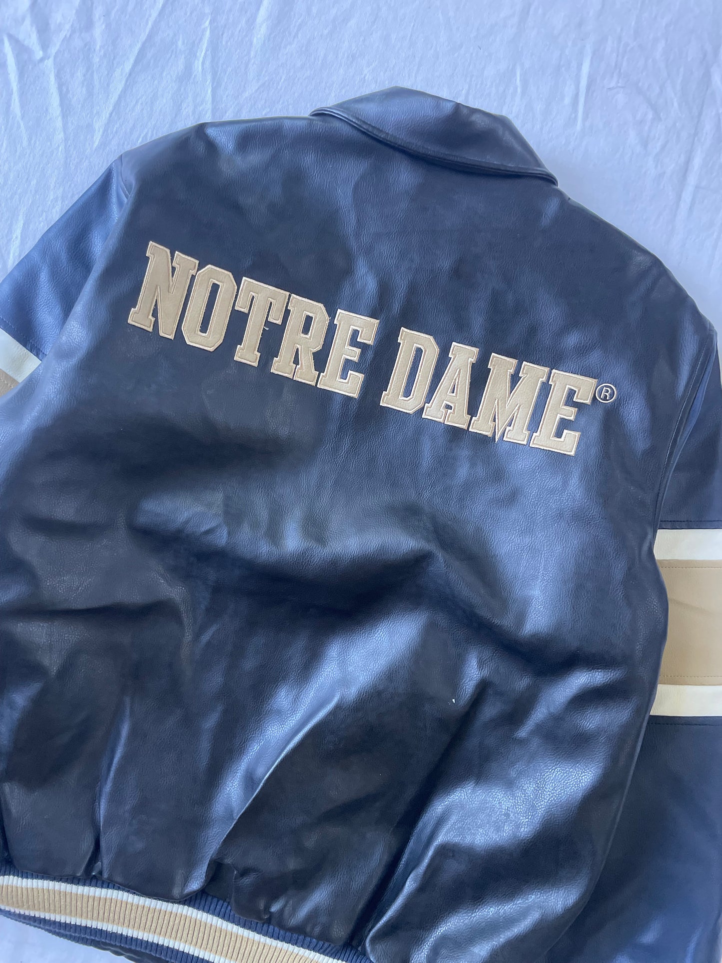 Vintage Notre Dame Leather Bomber Jacket Large
