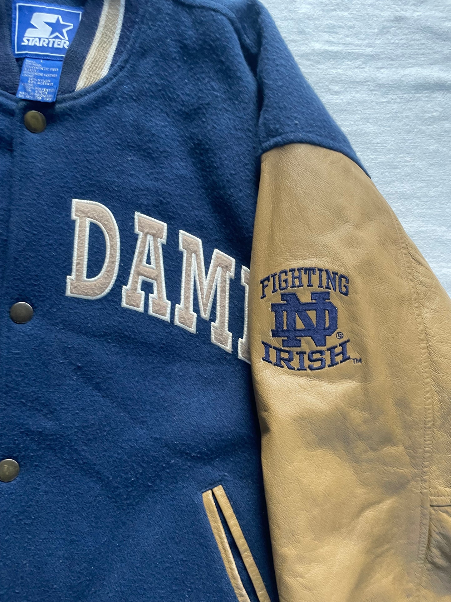 Vintage Notre Dame Leather and Wool Varsity Jacket Large