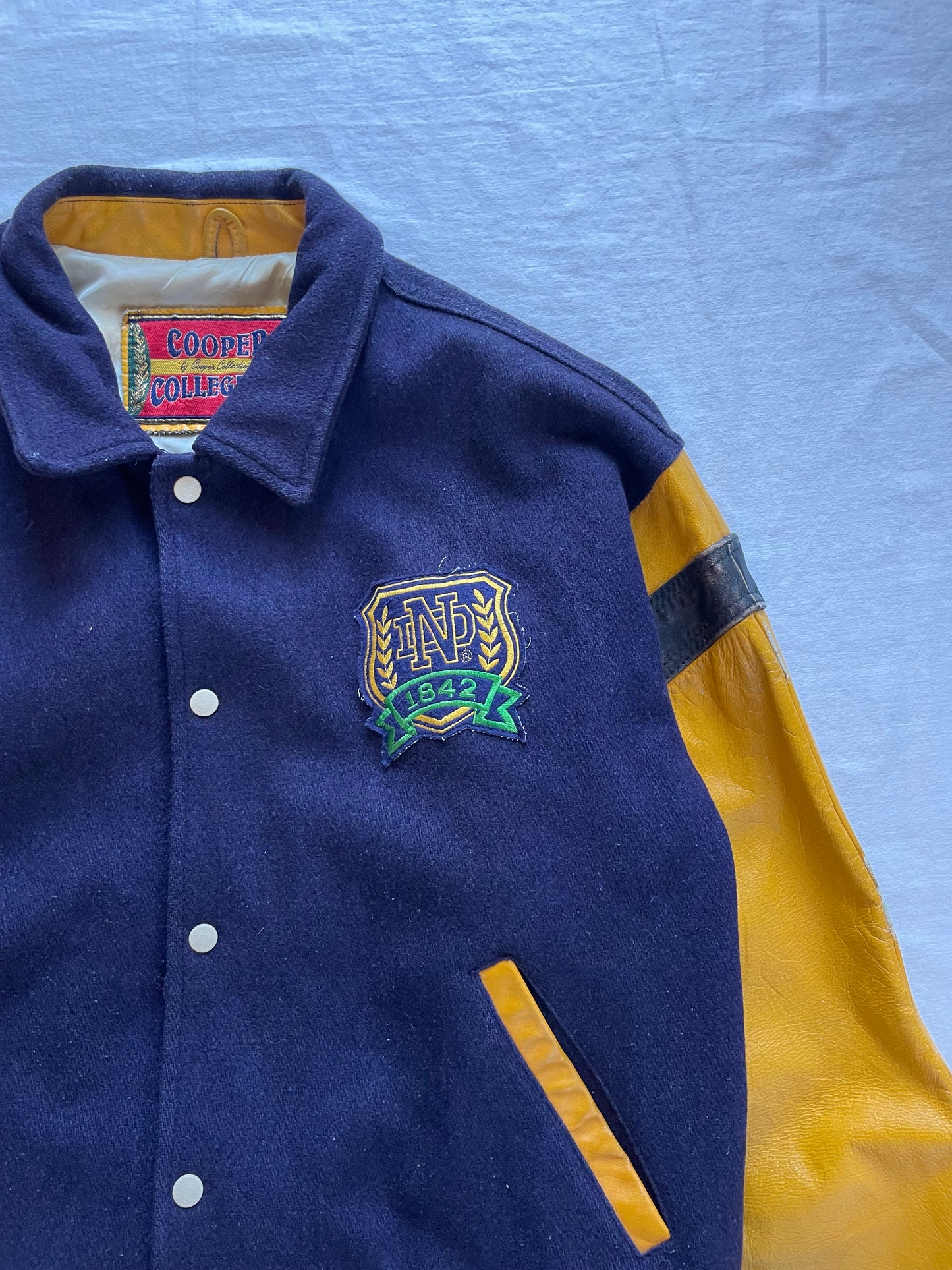 Vintage Notre Dame Leather and Wool Varsity Jacket XLarge