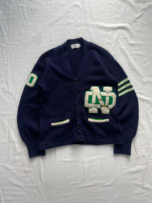 Vintage 1970 Notre Dame Varsity Cardigan Sweater Large