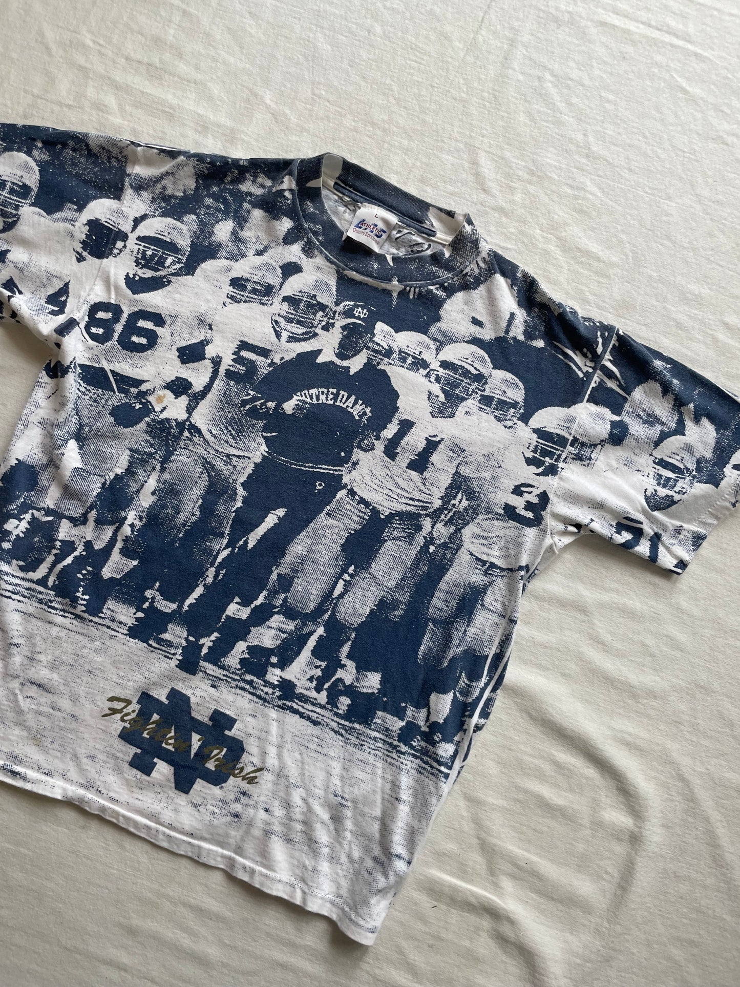 Vintage Notre Dame Football Lou Holtz All Over Print Tee Large