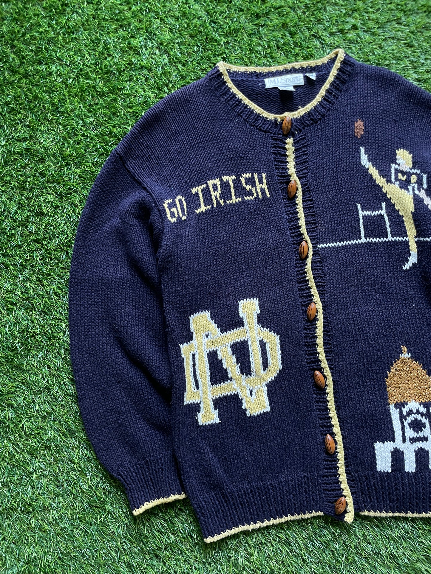 Vintage Notre Dame Football Knit Cardigan Sweater Medium