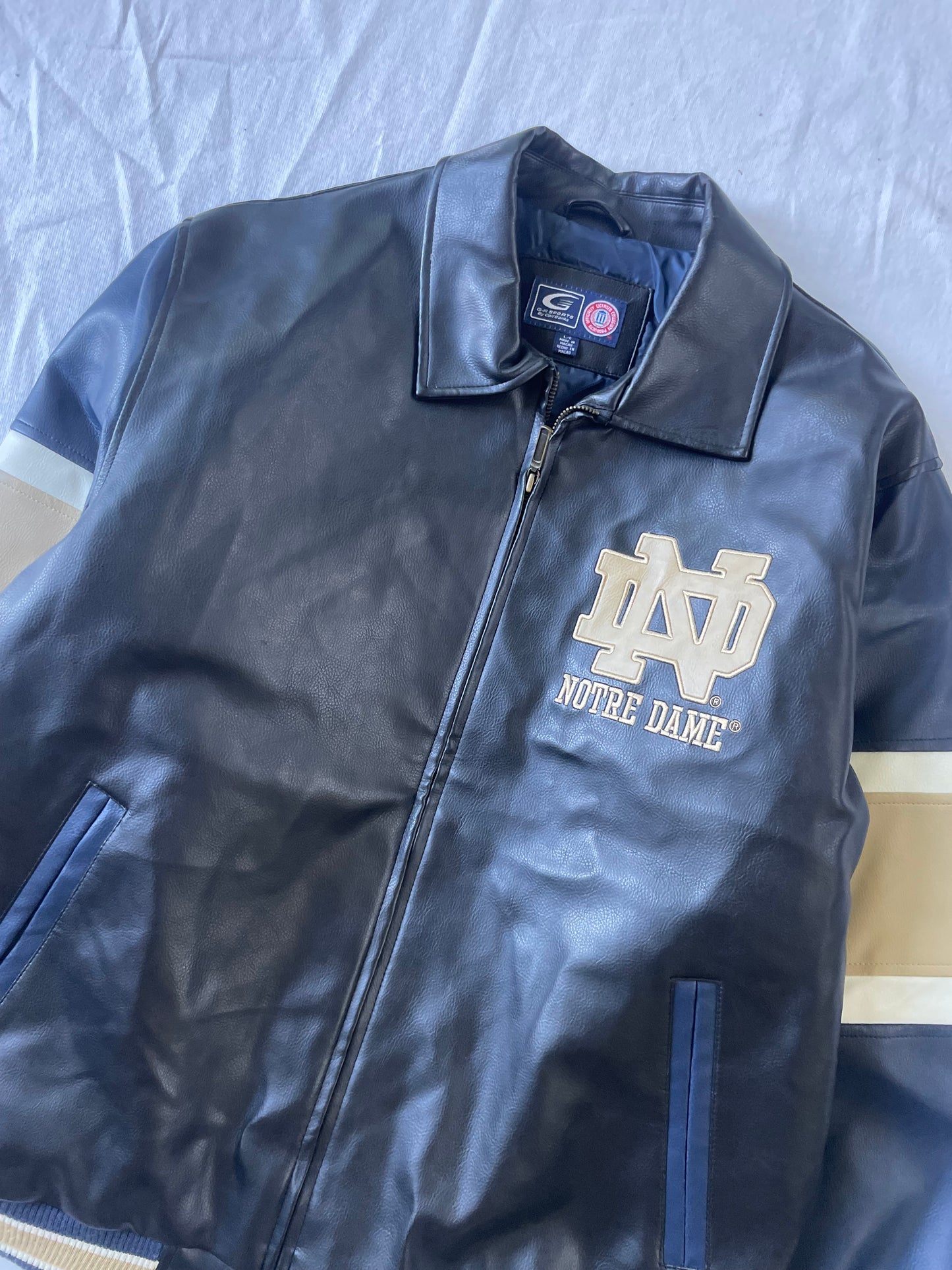 Vintage Notre Dame Leather Bomber Jacket Large