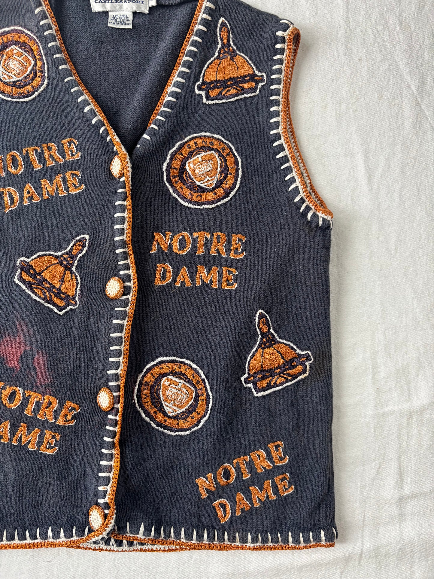 Vintage Notre Dame Sweater Vest Womens Small DISTRESSED