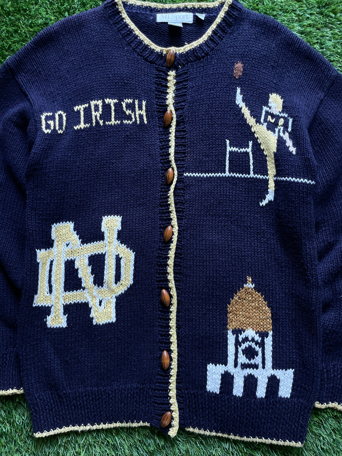 Vintage Notre Dame Football Knit Cardigan Sweater Medium