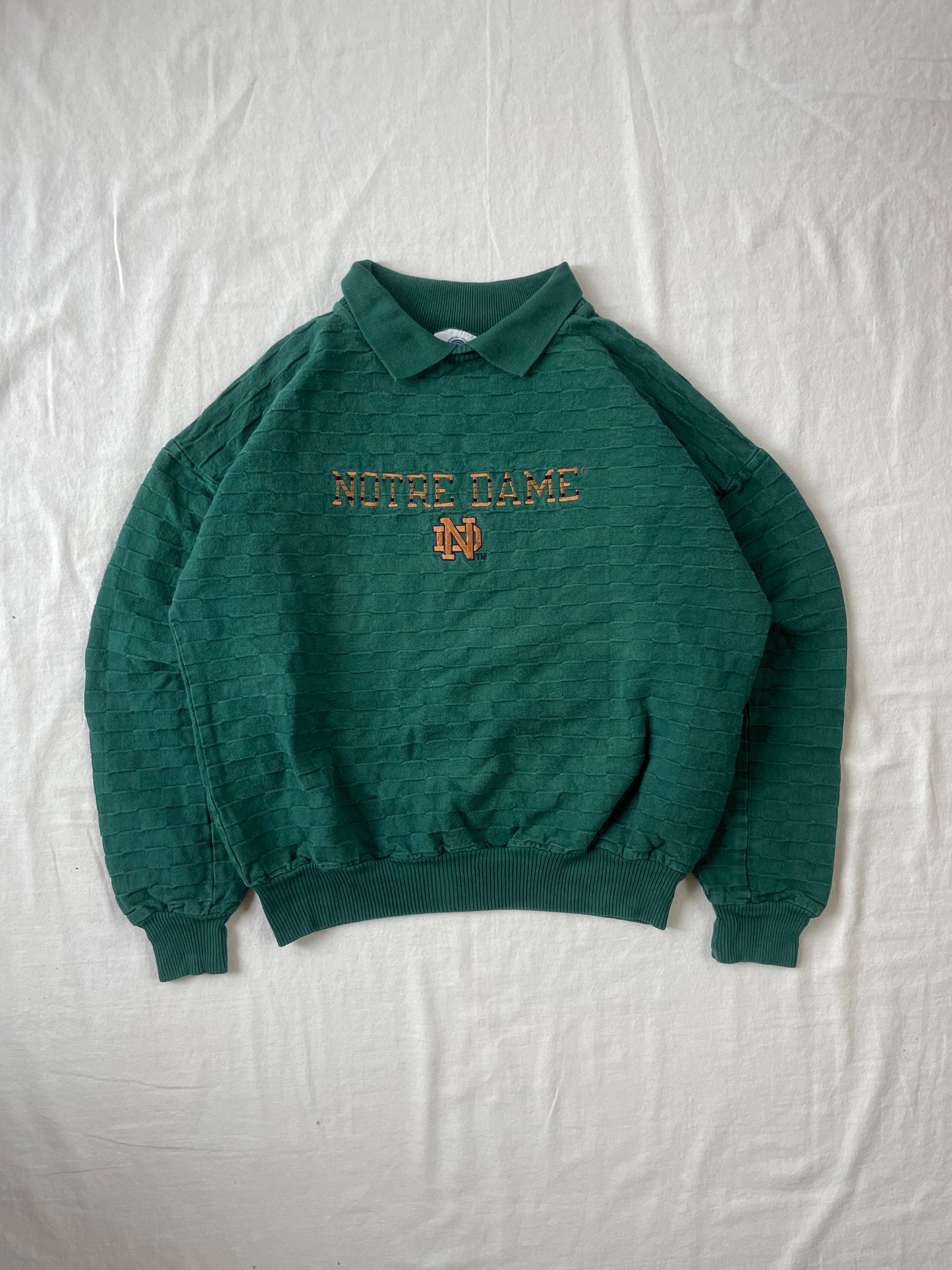 Vintage Notre Dame Green Weave Sweatshirt Medium