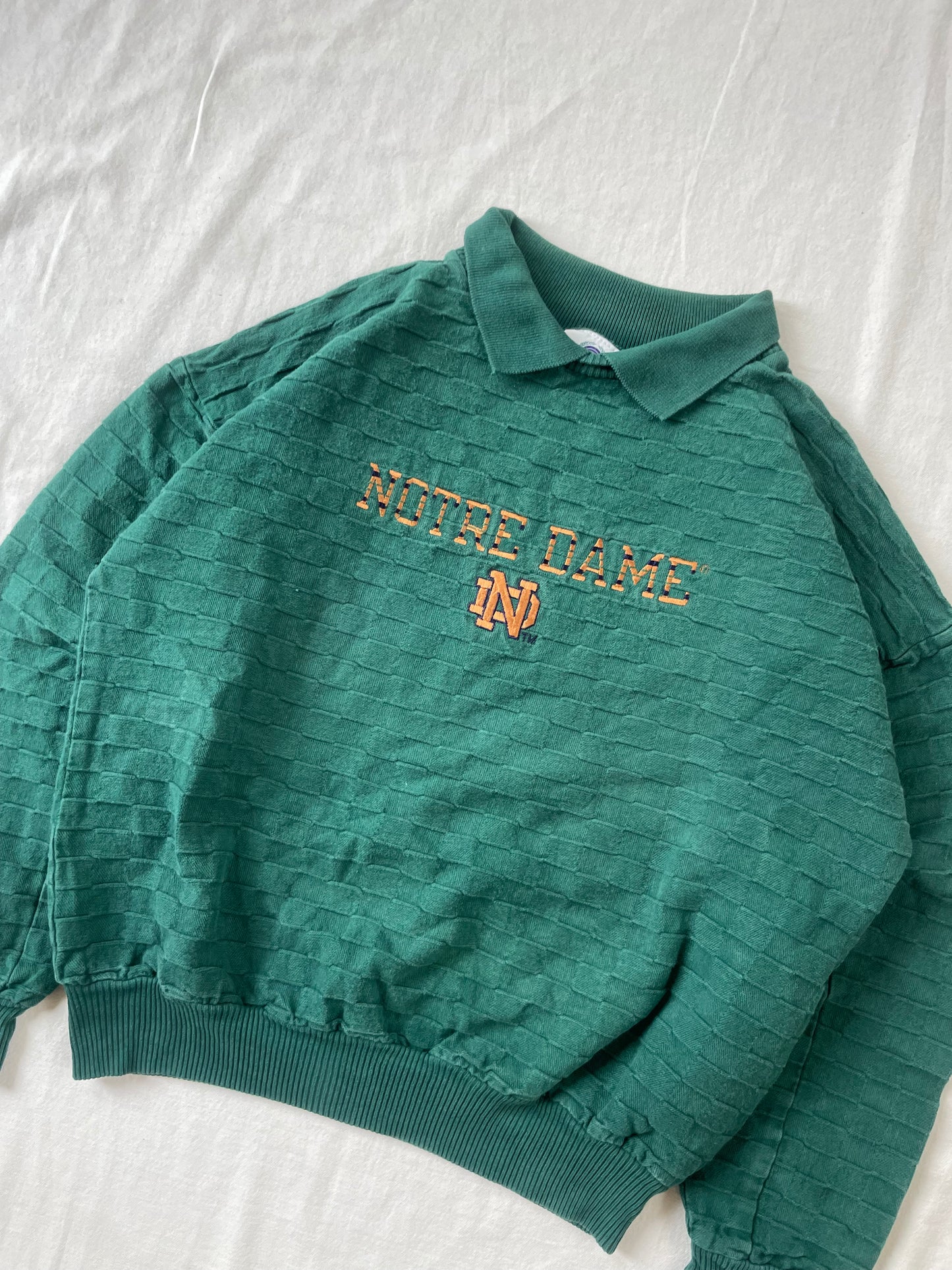 Vintage Notre Dame Green Weave Sweatshirt Medium