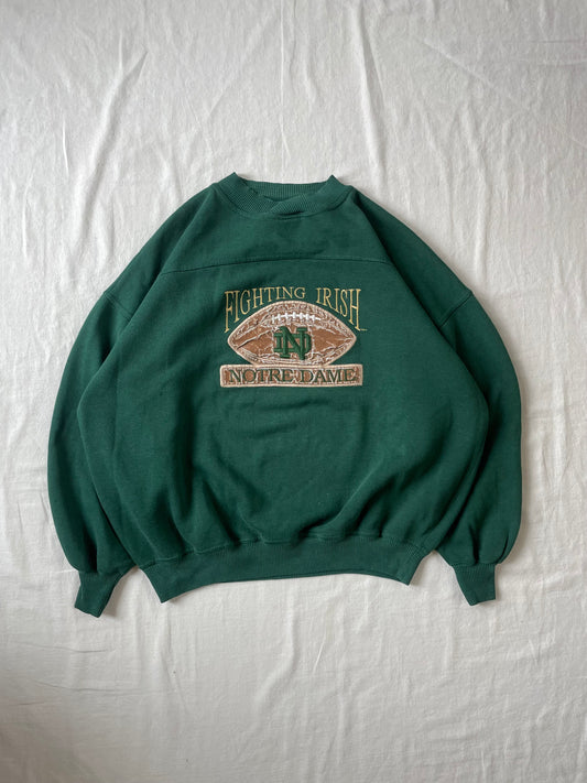 Vintage Notre Dame Green Football Crewneck XLarge