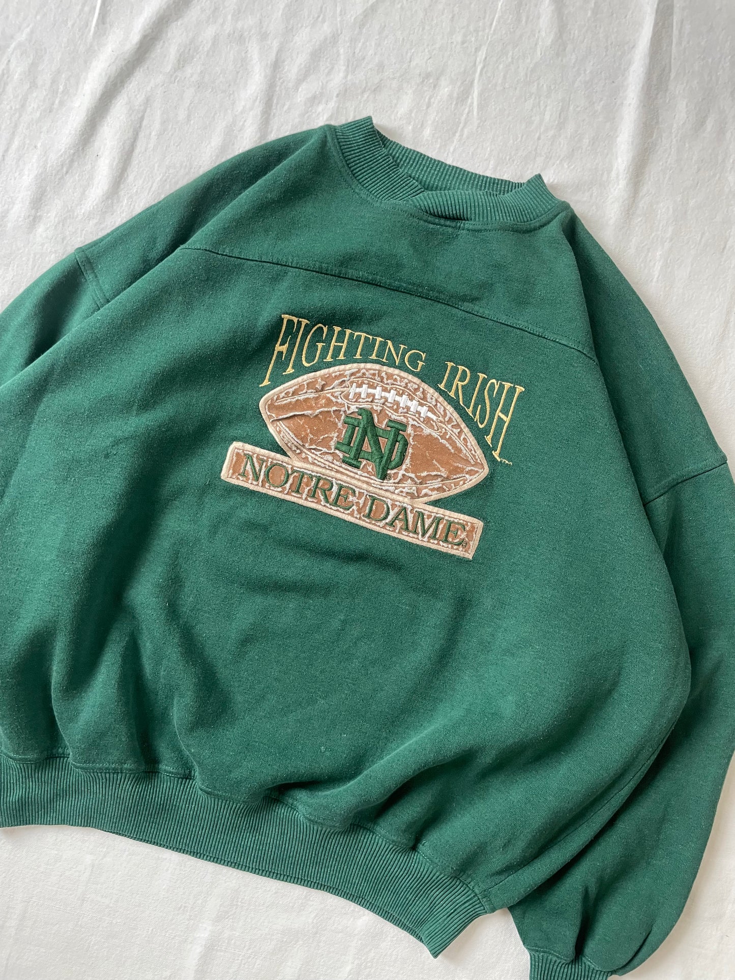 Vintage Notre Dame Green Football Crewneck XLarge